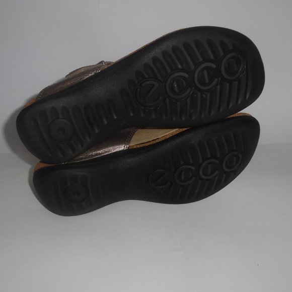 ECCO Passion Warm Grey Metallic Thong Slip Casual Comfy Leather Sandal - Picture 12 of 14